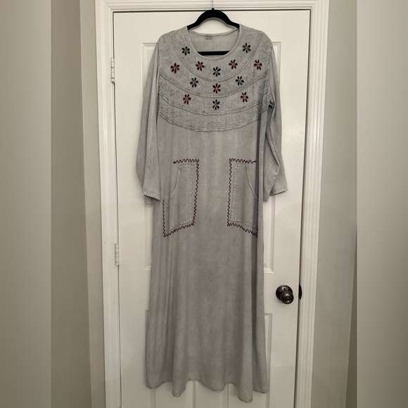 Boho Hippie Embroidered Womens Dress Free Size India Viscose Chambray Tie Dye - Picture 1 of 5